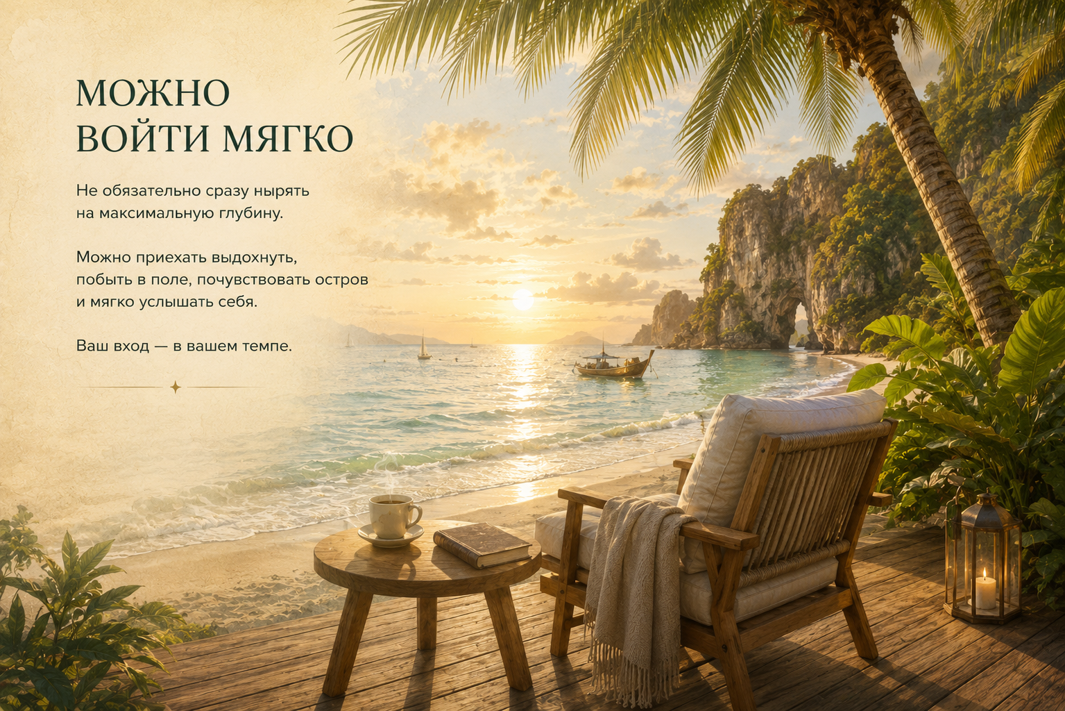 Можно войти мягко — атмосфера ретрита на острове